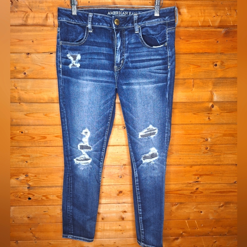 American Eagle Outfitters Blue Skinny Distressed Jeans Size 10 Short